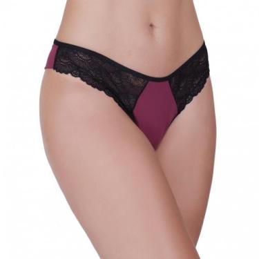 Imagem de Tanga Fio Duplo Poliamida Cor:Renda Preta/ VinhoTamanho:P - MTX Moda, 