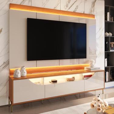 Imagem de Rack Painel para TV até 75” Imperiale com LED Portas MDF Usinado Pés de Ferro Gaveta Telescópica