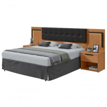 Imagem de Cabeceira Casal 160cm 2 Mesas De Cabeceira Com Led Calitan Amendoa Cle