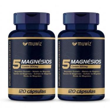 Imagem de Kit 2x Frascos Magnésio 5 Fontes Quelato, Malato, Taurato, Citrato, Óx