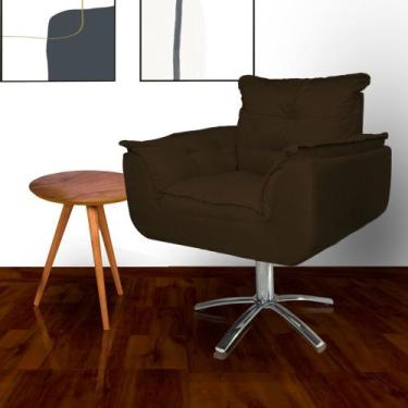 Imagem de Poltrona Decorativa Estofada Base Giratória de Metal Opala Suede Marro