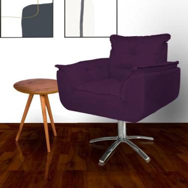 Imagem de Poltrona Decorativa Estofada Base Giratória de Metal Opala Suede Roxo 