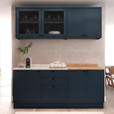Imagem de Cozinha Compacta Modulada 7 Portas 3 Gavetas 100% Mdf 1 Tampo Sevilha Azul Órion