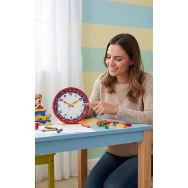 Imagem de Relógio Infantil Parede Educativo 25cm Vermelho C/ Tic-Tac - Congratul