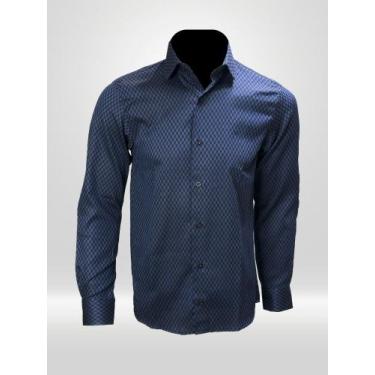 Imagem de Camisa Masculina Social Manga Longa VRS Quadricular Azul e Preto, 4