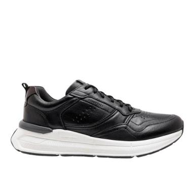 Imagem de Tênis Democrata Masculino Denim Brad Ultra Light Preto Couro, Preto, 4