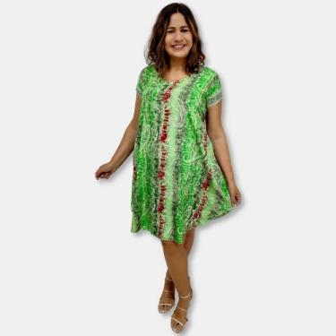 Imagem de Vestido Indiano Curto Trapézio Toque de Seda Estampado - Sarat Moda In