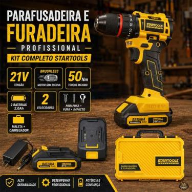 Imagem de Parafusadeira Furadeira 21V Brushless 2 Baterias Maleta 50 Nm Kit Comp