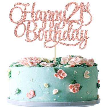 Imagem de Topo de bolo Ephlyn 21 anos Rose Gold com glitter