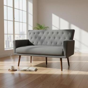 Imagem de Namoradeira Decorativa Aurora Suede Cinza Pés Madeira Mz Decor - Mazze