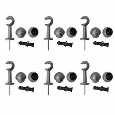 Imagem de Kit 6 Suportes Para Varão De Cortina 19mm Com Ponteiras E Buchas PVC R