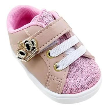 Imagem de Sapatinho de Bebê Tenis de Bebe Princesa Rosa Com Glitter Sapato Calça