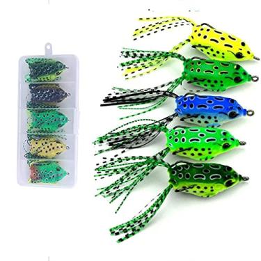 Imagem de TOPIND Isca de pesca Forg Crankbait Conjunto de 5 peças de isca de sapo, isca macia, isca de sapo, equipamento de pesca de sapo, isca vazada para sapo, isca sem grama, poleiro anzido, cabeça de cobra, peixe-cachorro, almíscar de salmão (azul)