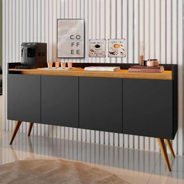 Imagem de Aparador Buffet 4 Portas Gold Primus Preto com Madeirado - Rede Móveis