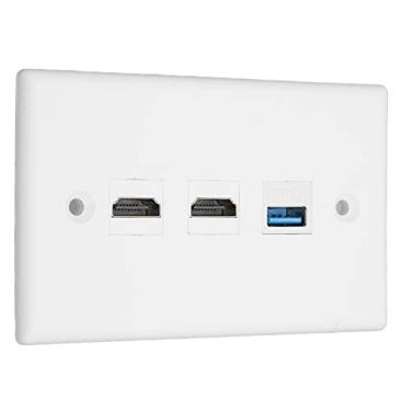 Imagem de Placa de parede decoradora, placa de parede de 3 portas, portas USB 3.0 e interface multimídia de 2 HD compatível com HDTV de parede, players de vídeo streaming, projetores, branco