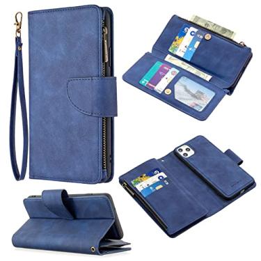 Imagem de Carteira com zíper multi-titular de cartão para iPhone 13 12 Pro Max 11 XS XR X 8 7 6 6S Plus Capa traseira de couro, azul, para iPhone XR