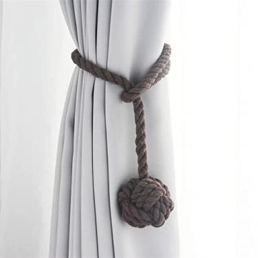 Imagem de 2 peças cortina de borla artesanal acessórios de quarto fivela de cortina corda decoração de casa franja de janela de retenção, marrom, 4 peças