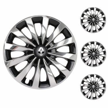 Imagem de Jogo Calota Aro 13 Passat CC Black Chrome Elitte Cromado Preto + Emblema Resinado Renault (Sandero Logan Clio Scenic Megane)