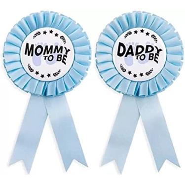 Imagem de HAPPYLAND Decorações de chá de bebê menino azul crachá de flandres mamãe para ser e papai para ser chá de bebê