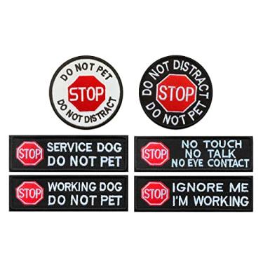 Imagem de Antrix Pacote com 6 sinais de aviso de parar NÃO PET No Touch No Talk No Eye Contact Patch Dog Hook and Loop Bordado Service Dog Guide Dog Patch para cães Coletes Arnês Coleira Roupas Emblema