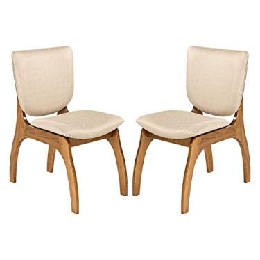 Imagem de Kit 2 Cadeiras Estofada para Sala de Estar Irlanda Madeira Maciça Imbuia Linho Bege M58 - RMI