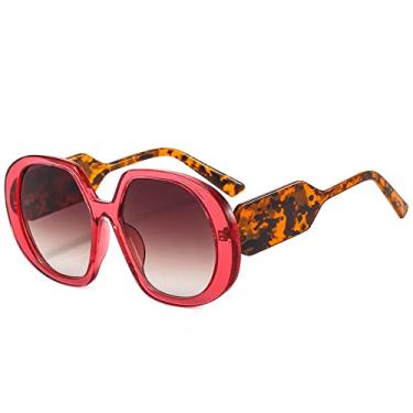 Imagem de Óculos de sol femininos redondos grandes e grandes armações de luxo em d grandes gradientes óculos de sol hipster vintage tons óculos femininos, chá vermelho leopaed c5, uv400