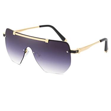 Imagem de Óculos de sol quadrados grandes para homens Lente gradiente de uma peça Óculos de sol de armação grande Design sem aro UV400, C02 Gold DouGray, tamanho único