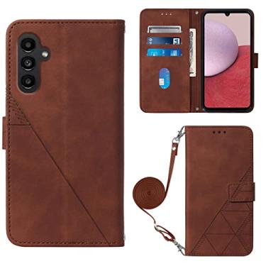Imagem de Capas de telefone em relevo de negócios Samsung Galaxy A14 A 14 5G Capa de couro slots de cartão de luxo clipe de carteira à prova de choque capa de telefone Samsung A14 5G capas (marrom, Samsung A14 5G)