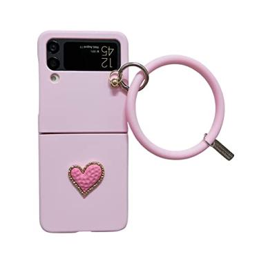 Imagem de Moda bonito dos desenhos animados com diamante coração pulseira PC case para Samsung Galaxy Z Flip 4G 5G Flip 3 Case Z Flip 4 Z Flip 3, Rosa, para Samsung Z Flip4