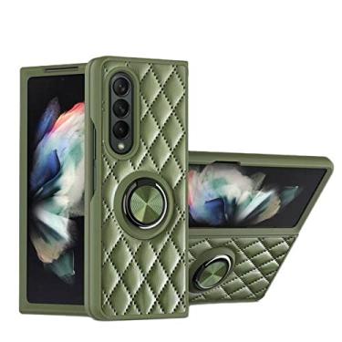 Imagem de Capa de telefone com suporte de anel magnético para Samsung Z Fold 4 3 Fold3 5G Capa traseira de couro TPU macio Suporte embutido, verde militar, para Galaxy Z Fold3 5G