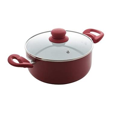 Imagem de CAÇAROLA DE ALUMÍNIO REVESTIDA EM CERÂMICA E CABO DE SILICONE C/TAMPA DE VIDRO VERMELHA 33x20cm