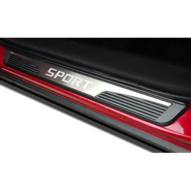 Imagem de Apto para Toyota Corolla Cross Door Sill Acessório protetor de placa de desgaste, guarnição de capa de aço de fibra de carbono de carro 2022 2023