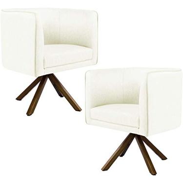 Imagem de Kit 02 Poltronas Decorativa Base Giratória de Madeira Betina D02 Corano Bege C-26 - Lyam Decor