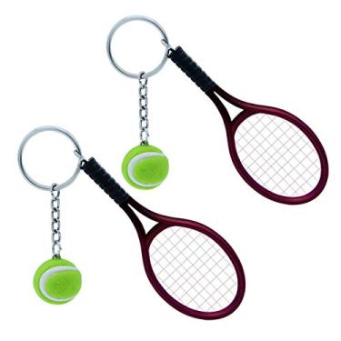 Imagem de NUOBESTY Chaveiro com raquete de tênis, bola de tênis, chaveiro, estilo esportivo, chaveiro dividido para crianças, adultos, 2 peças, Vermelho, 9.8X2cm
