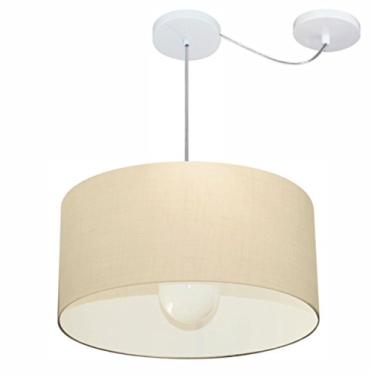 Imagem de Lustre Pendente com Desvio de Centro Cúpula Tecido 50x25 cm, Vivare Iluminação, Pendente4230 LA, Algodão Cru, Médio