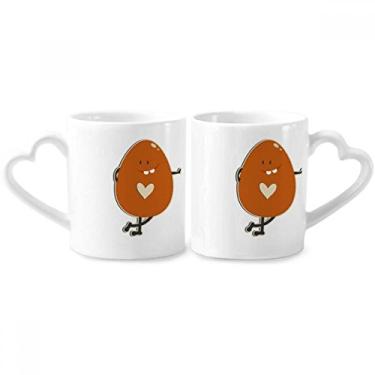 Imagem de Conjunto de canecas de porcelana para casais de ovos marrons Festival da Religião da Páscoa com alça de coração