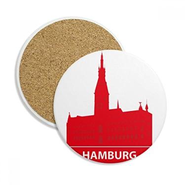 Imagem de Hamburgo Alemanha Caneca porta-copos vermelha com proteção de mesa, pedra absorvente