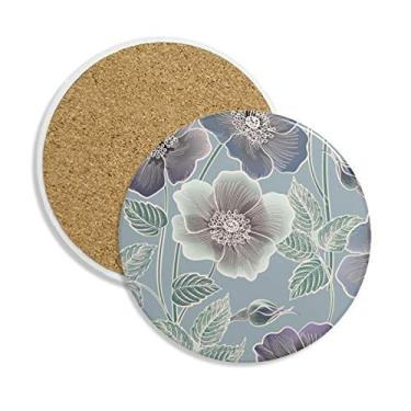 Imagem de Porta-copos de cerâmica com flor e arte cinza para desenho de caneca, pedra absorvente para bebidas, presente de 2 peças