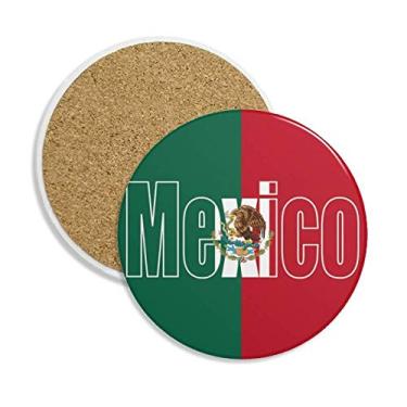 Imagem de Caneca de porta-copos com nome da bandeira do país do México com pedra absorvente de proteção de mesa