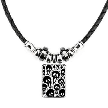 Imagem de DIYthinker Colar de Halloween com caveira de desenho animado e pingente de corda de couro