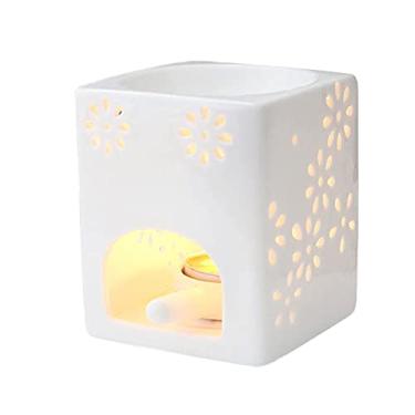 Imagem de Queimadores de óleo essencial perfumados de cerâmica para derretimento com suporte de vela branco para vela de chá queimador decorativo para casa, escritório, aniversário, presente de casamento