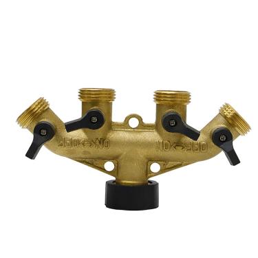 Imagem de C/H Torneira divisor de mangueira de jardim de latão de 4 vias com válvulas individuais liga-desliga-desliga – Conector de mangueira adaptador externo para irrigação de jardinagem, irrigação, floração