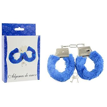 Imagem de Algemas Reguláveis Em Metal Com Chaves e Pelúcia Azul