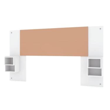 Imagem de Cabeceira Extensível Solteiro Casal Com 2 Mesas Lateral Japão V02 Branco/Camarim