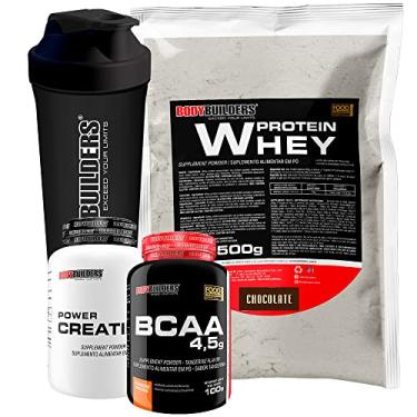 Imagem de Kit Whey Protein 500g + BCAA 4,5 100g + Power Creatine 100g + Coqueteleira – Bodybuilders Sabor Chocolate