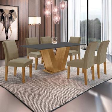 Imagem de Conjunto Sala de Jantar Mesa 160x80cm Tampo MDF com 6 Cadeiras Espanha Yescasa Cinamomo/Grafite/Suede Cinza
