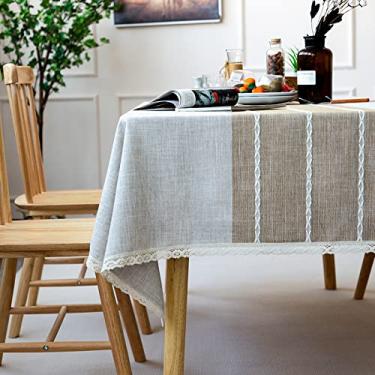 Imagem de HQJHQS Toalhas de mesa retangulares de linho de algodão toalha de mesa lavável geométrica de renda para cozinha sala de jantar piquenique decoração de casa 130 x 198 centímetros