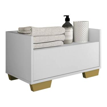 Imagem de Gabinete Balcão Banheiro 80 cm c/ Pés Quadrados Multimóveis Branco/Natural