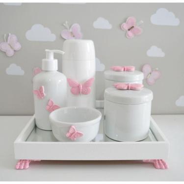Imagem de Kit Higiene Porcelana Bebê Borboletas Moderno K045 Rosa
