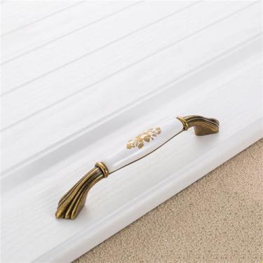 Imagem de Armário de cozinha alça de armazenamento flor de ouro cerâmica maçaneta da porta do armário antigo puxa ferragens, 7012,128mm antigo